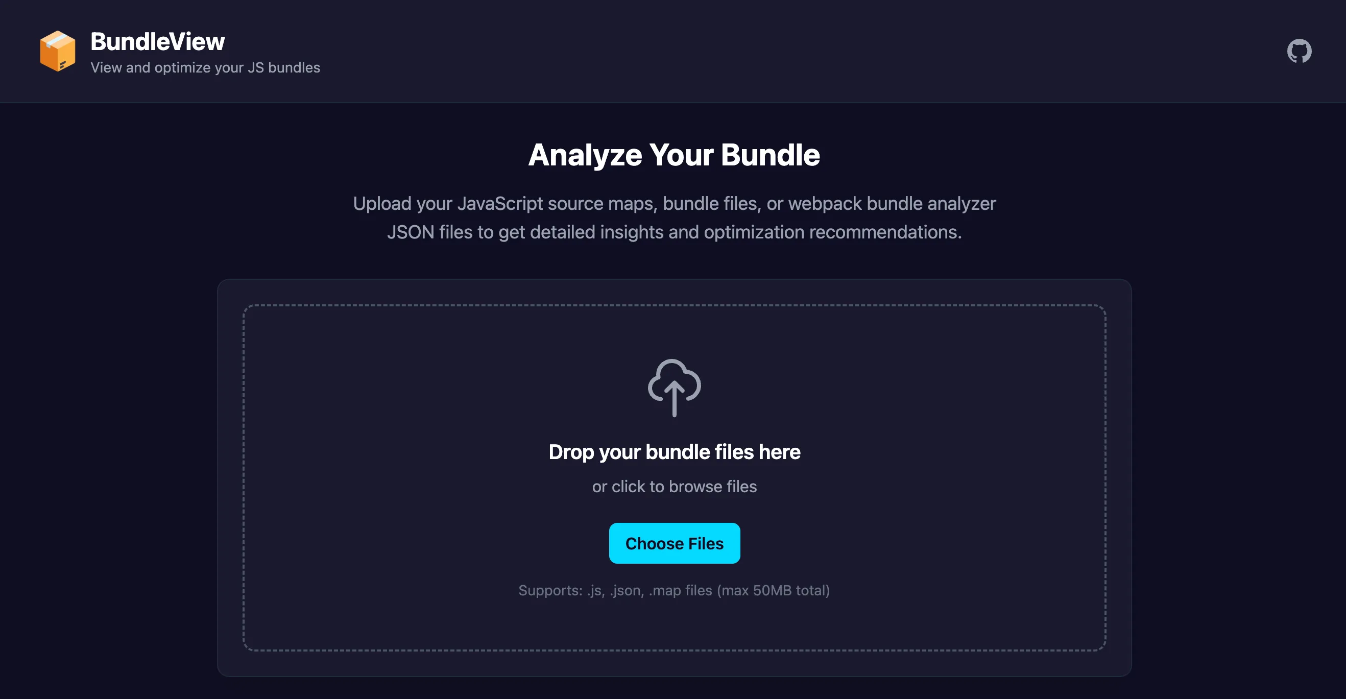 bundleview app showing an interactive treemap of a javascript bundle's modules and sizes