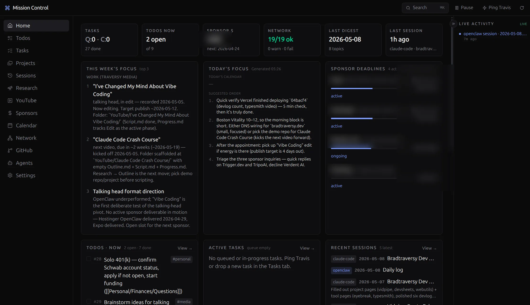 mission control dashboard, vault-native ops surface running on the homelab